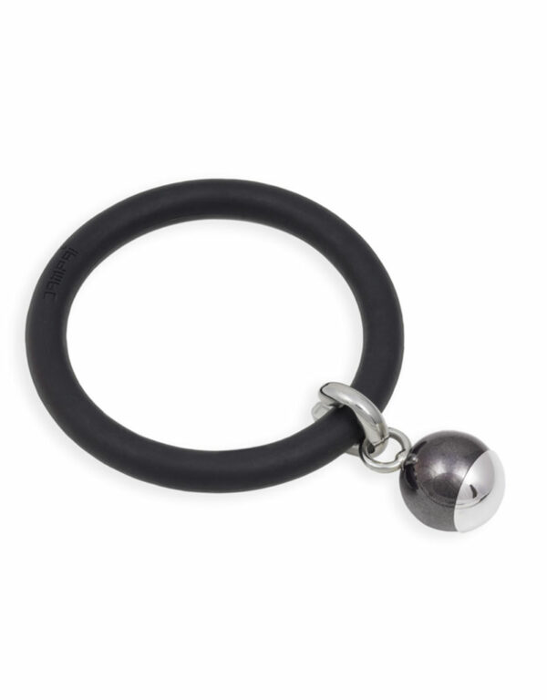 Braccialetto LOVEJOY in silicone nero con pendente in acciaio e sfera intercambiabili metallizzate e perlata colore ematite Dampaì