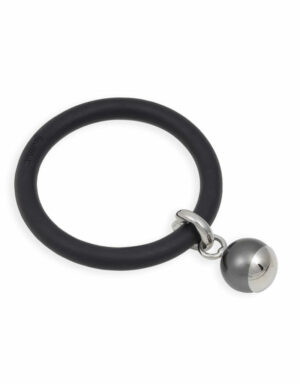 Braccialetto LOVEJOY in silicone nero con pendente in acciaio e sfera intercambiabili metallizzate e perlata colore Grigio Dampaì