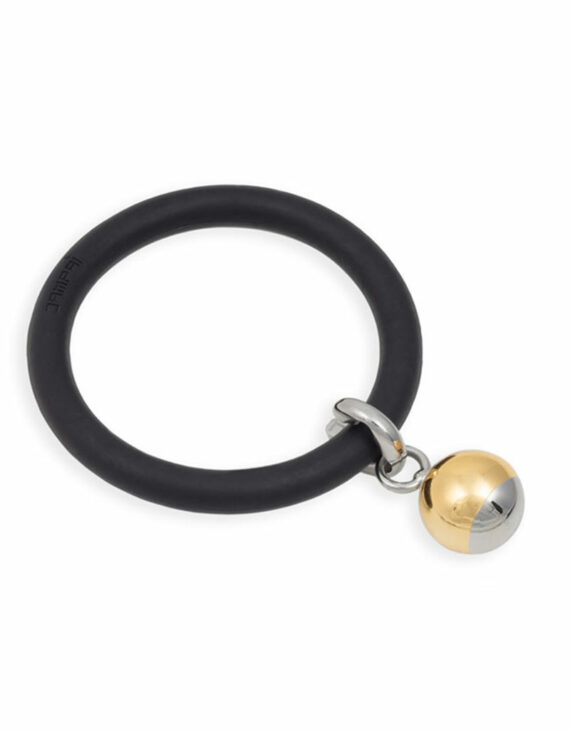 Braccialetto LOVEJOY in silicone nero con pendente in acciaio e sfera intercambiabili metallizzate e perlata oro Dampaì