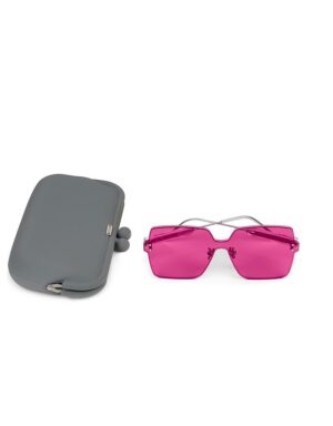 Shocking pink rimless square sunglasses