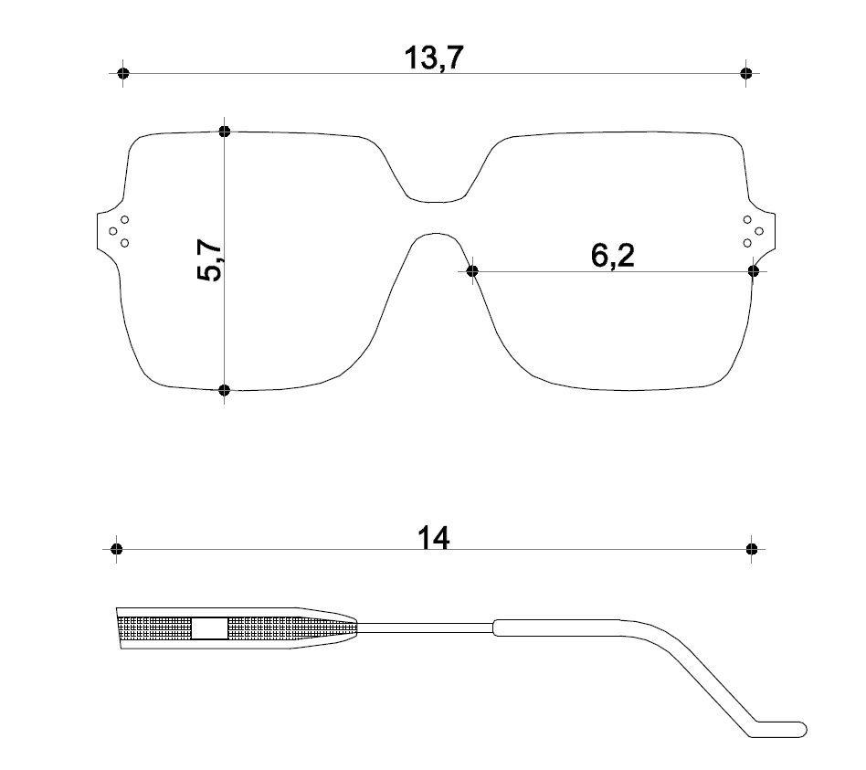 Misure occhiali squadrati senza montatura