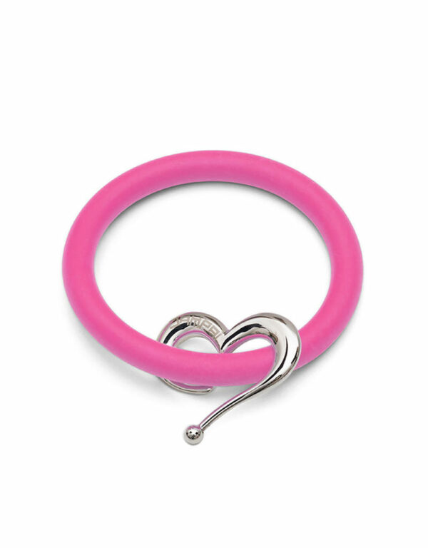 Braccialetti Bernardo&Cuore in silicone colore rosa shocking con accessorio in acciaio Dampaì