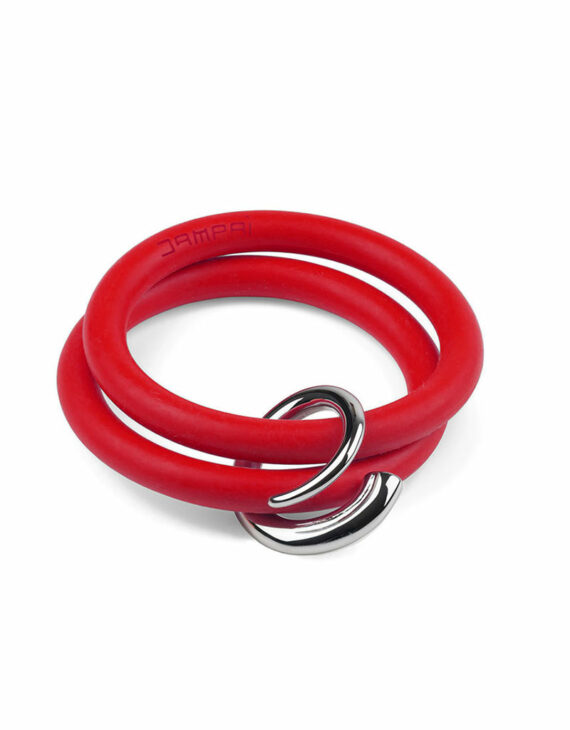 Bernardo & Girella bracelets in lipstick red silicone with Dampaì steel accessory