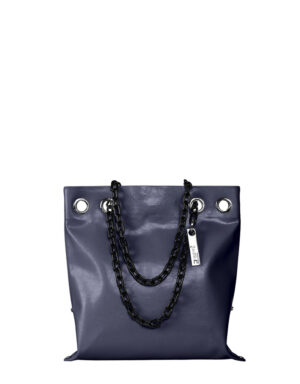 borsa in pelle Doriana blu notte lucido