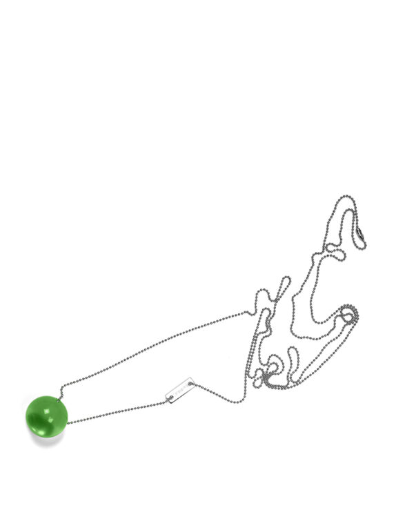 Collana Acciaio a pallini con Sfera Ambrata Verde Smeraldo 363C